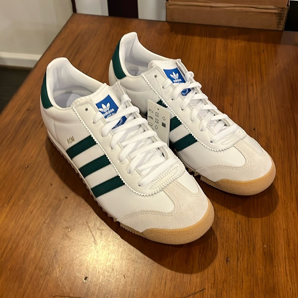 Adidas ROM CG5990 Shoes Sneakers new white green leather Mens Size 11 - Picture 2 of 15